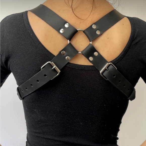 Black Leather Harness Suspender Accessory New main image 6